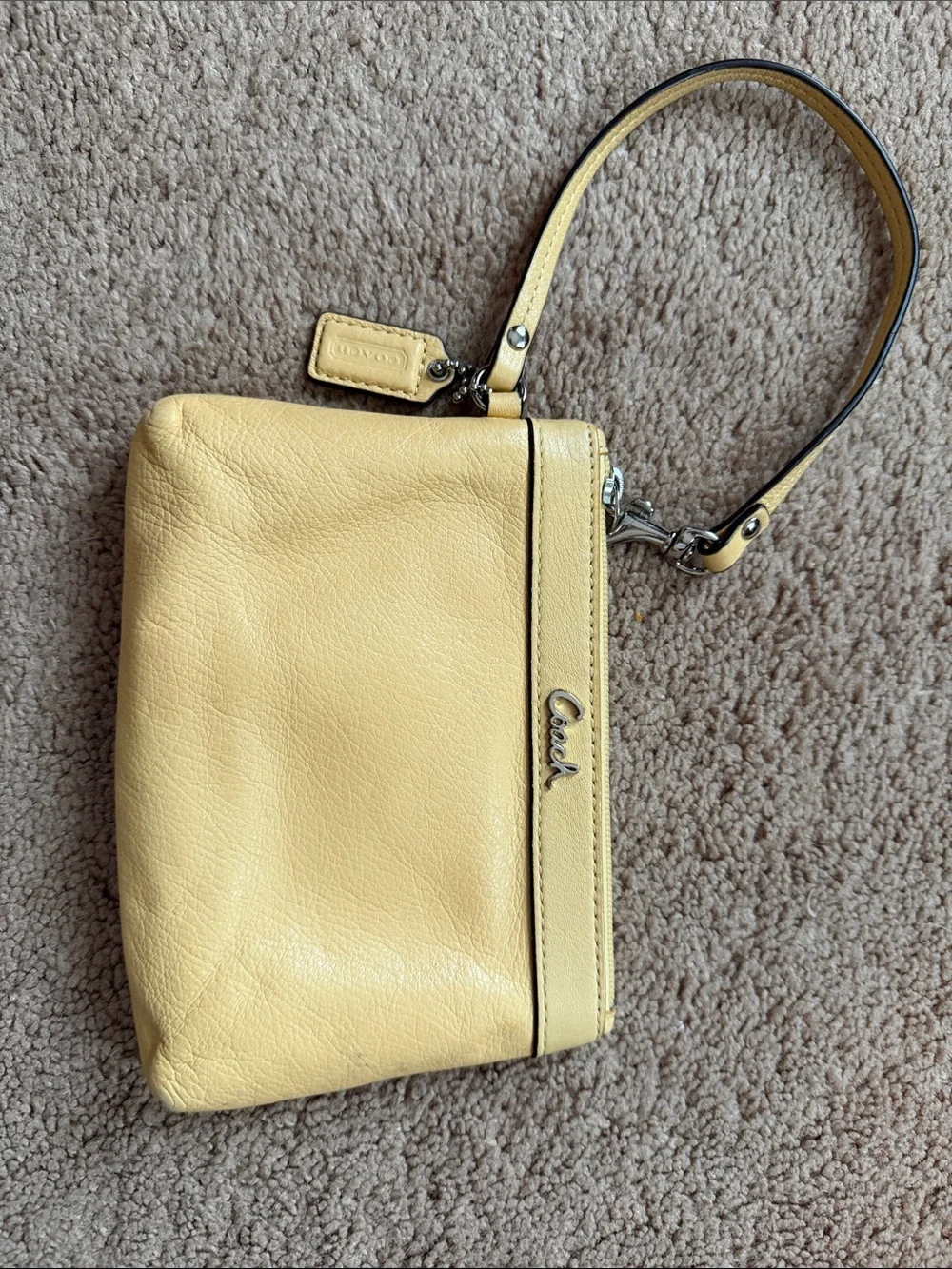 Coach Pale Yellow Leather Wristlet Clutch